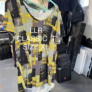 LuLaRoe Classic T - Abstract Short Sleeve Tee - Yellow, Black, Gray